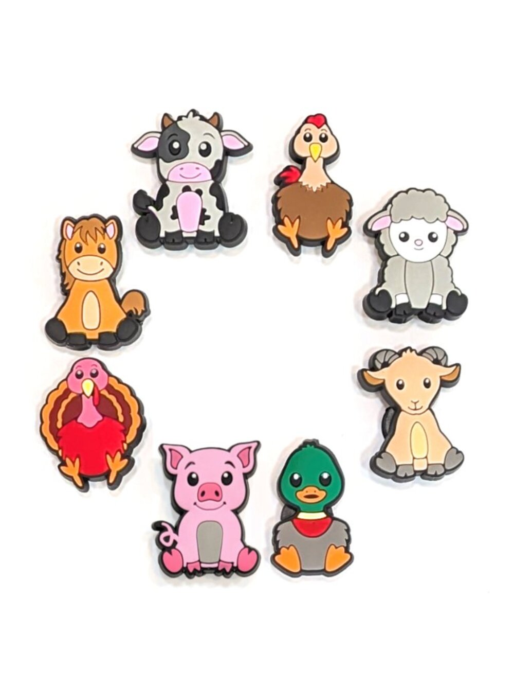 CUTE FARM ANIMAL SHOE CHARM COLLECTION (Pack of 8) Fits Both Shoelaces and Clogs